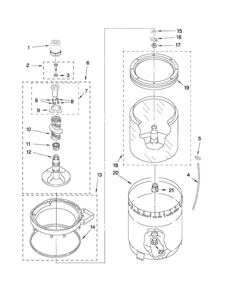Agitator, Basket And Tub Parts Diagram and Parts List for NTW4800XQ0  Amana Washer