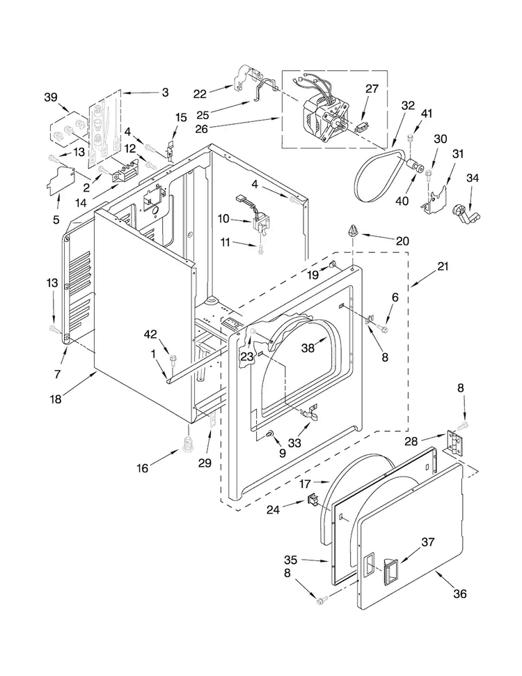 Cabinet Parts Diagram and Parts List for 4KMEDC405WQ0  Maytag Dryer