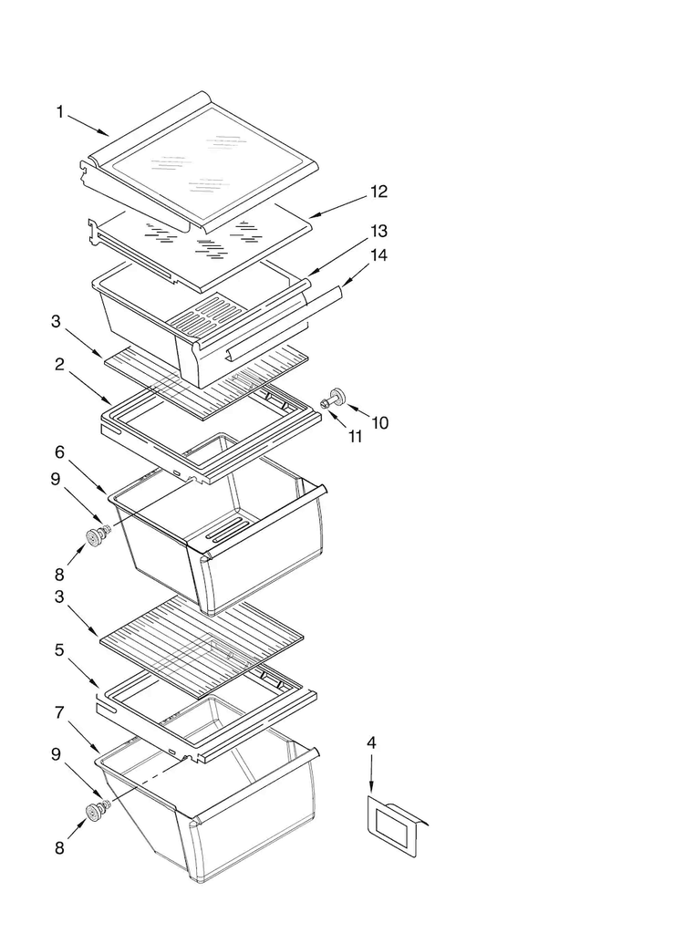 Refrigerator Shelf Parts Diagram and Parts List for ASD2522WEB00  Amana Refrigerator
