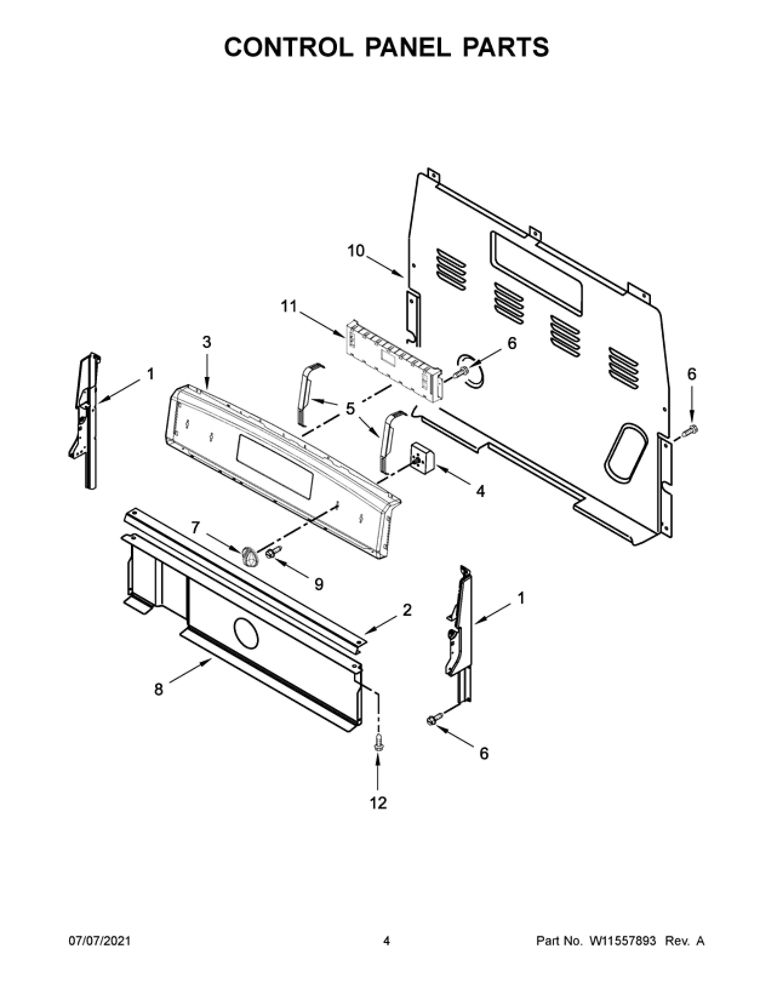 Control Panel Parts Diagram and Parts List for AER6603SFB3  Amana Range