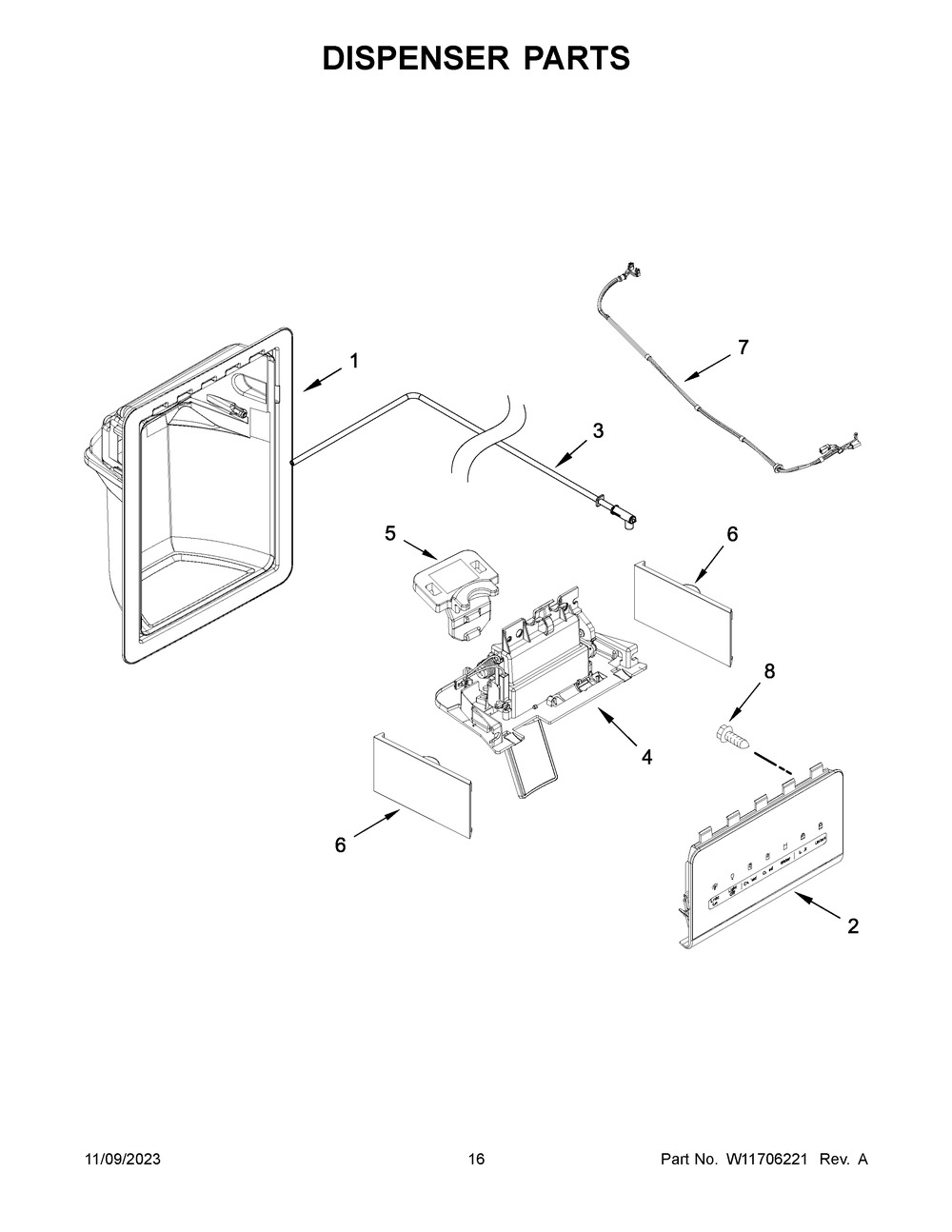 Dispenser Parts Diagram and Parts List for ASI2175GRS09  Amana Refrigerator