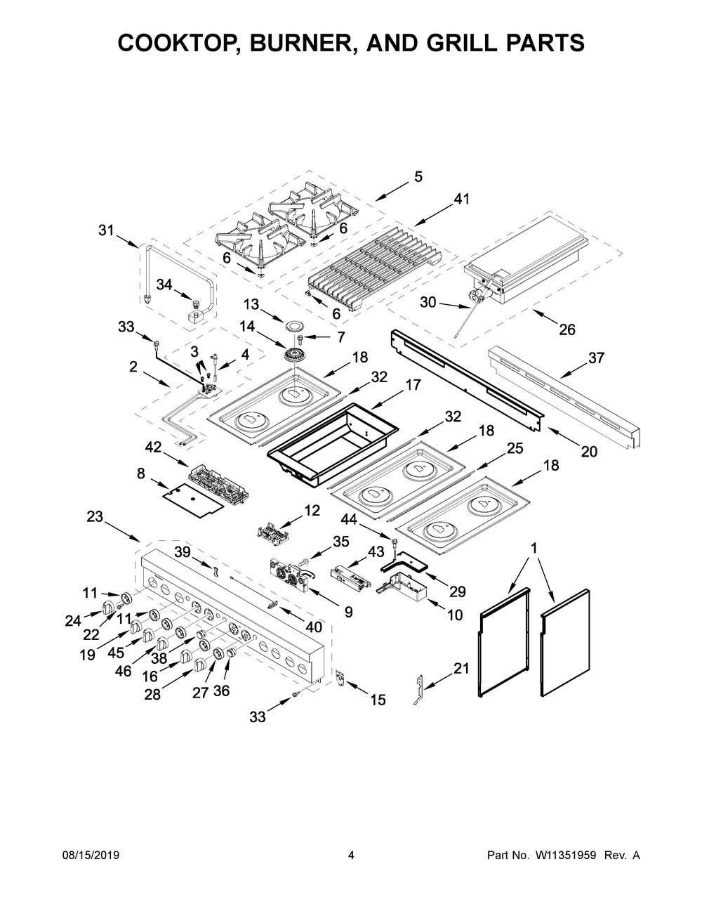 Cooktop, Burner, And Grill Parts Diagram and Parts List for JGRP648HL00  Maytag Range