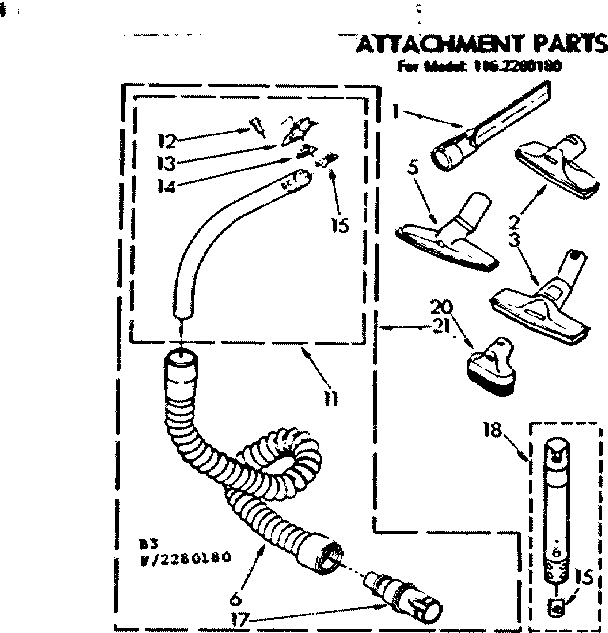 Attachment Parts Diagram and Parts List for 1162280180  Kenmore Canister Vacuum