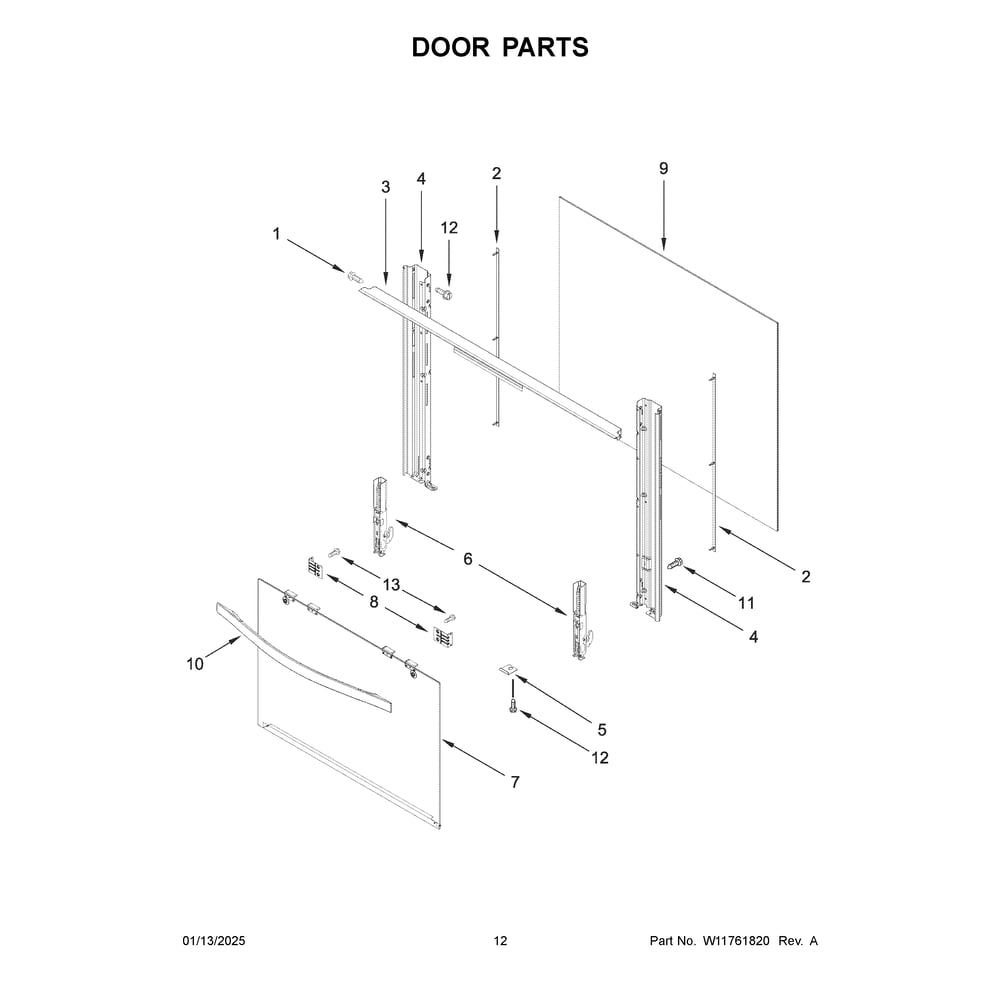 Door Parts Diagram and Parts List for VRGW3162RB0  Crosley Range