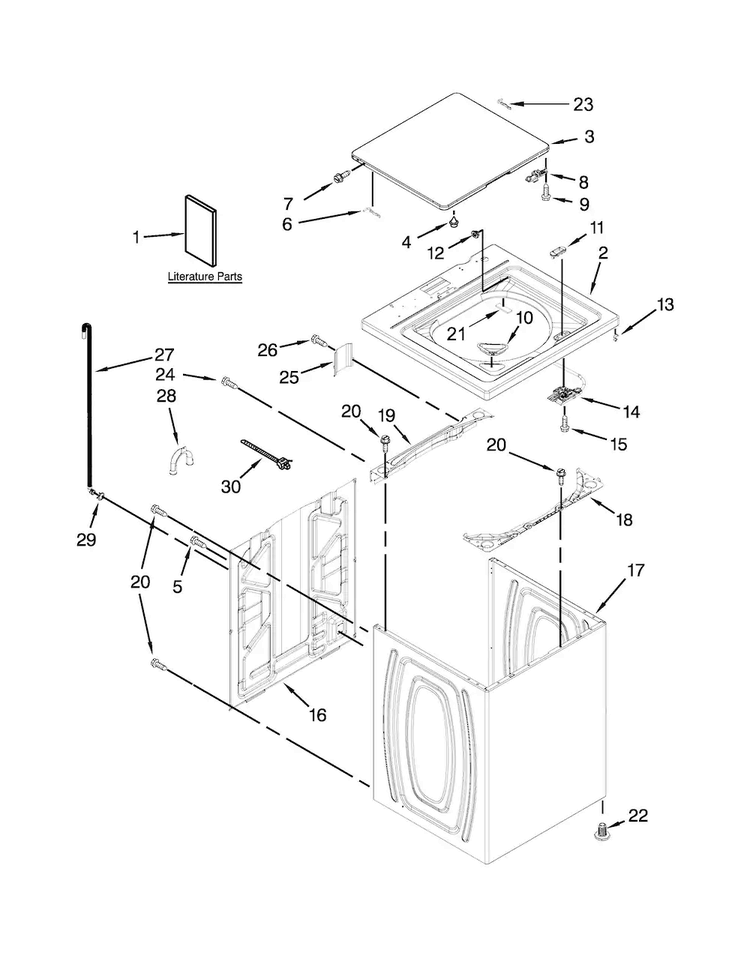 Top And Cabinet Parts Diagram and Parts List for CAW9244DW0  Crosley Washer