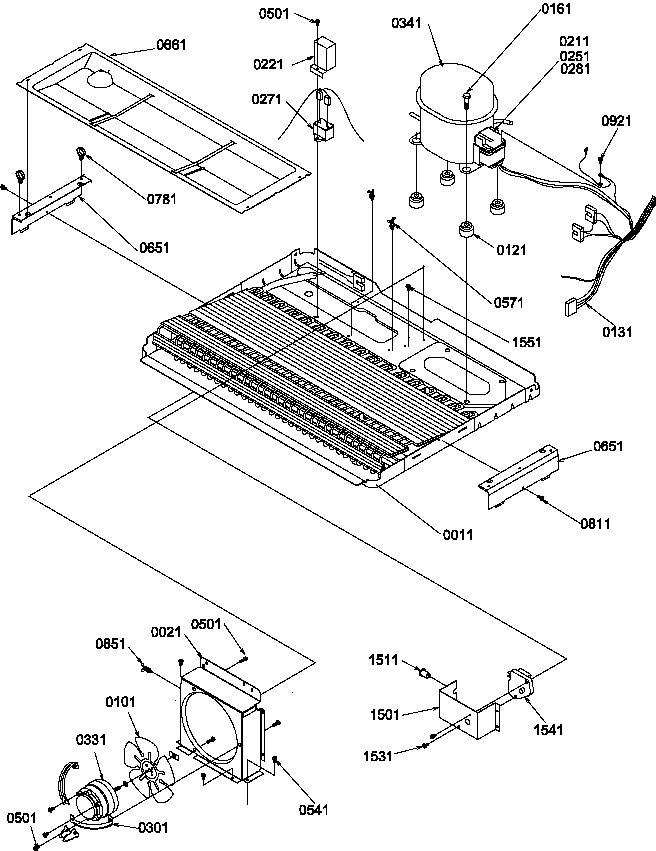 Machine Compartment Diagram and Parts List for SPD25TL-P1303505WL  Amana Refrigerator