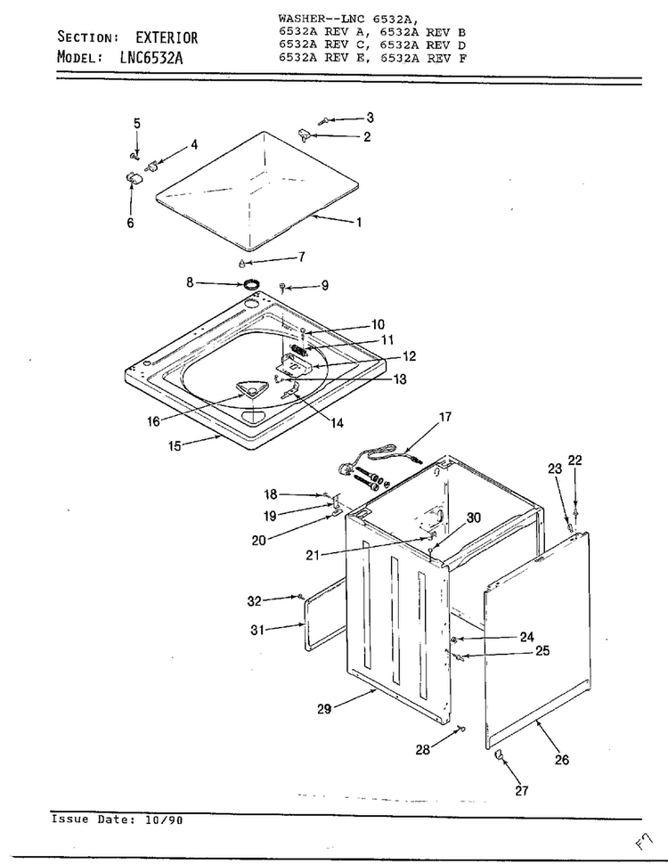 Exterior Diagram and Parts List for 6532A REV C Norge Washer