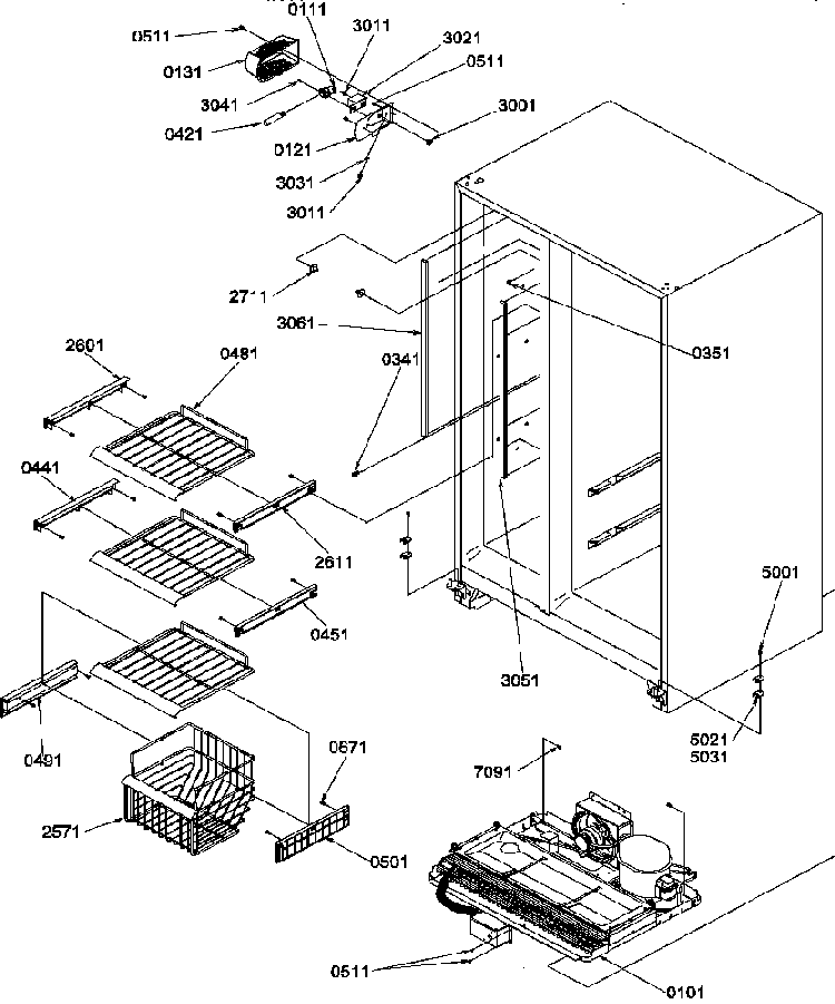 Freezer Shelves And Light Diagram and Parts List for SXD322S2L-P1305702WL  Amana Refrigerator