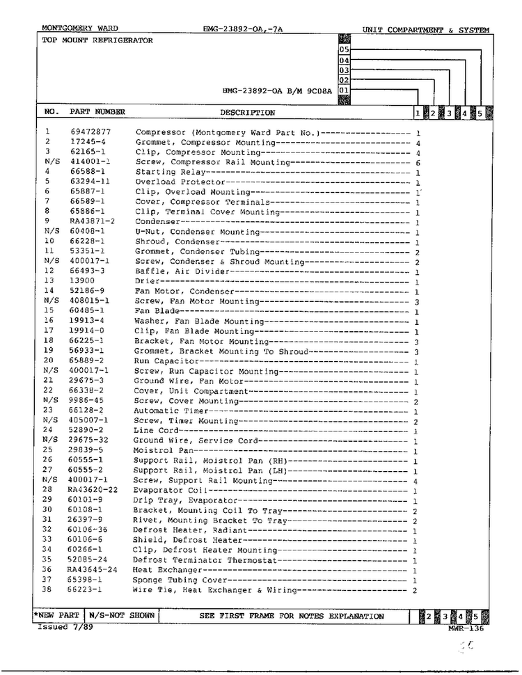 Unit Compartment And System Page 2 Diagram and Parts List for 23892-OA  Admiral Refrigerator