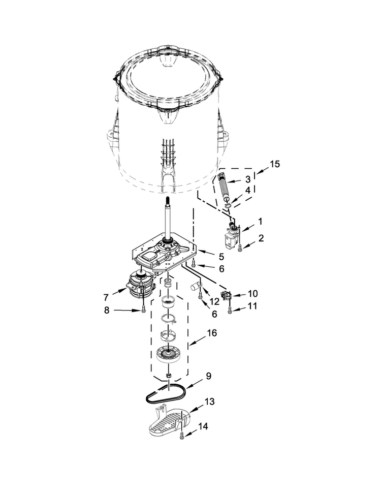 Gearcase, Motor And Pump Parts Diagram and Parts List for MVW18PDBXW0  Maytag Washer