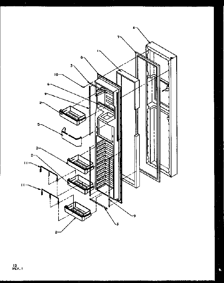 Freezer Door Diagram and Parts List for SZD27NL-P1162410WL  Amana Refrigerator