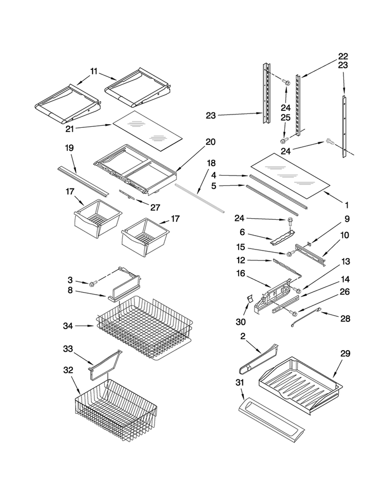 Shelf Parts Diagram and Parts List for JFD2589KEP5  Jenn-Air Refrigerator