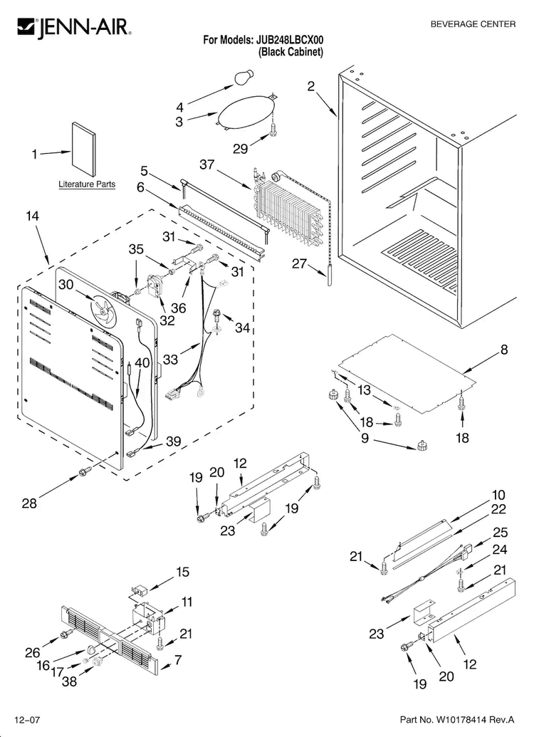 Cabinet Parts Diagram and Parts List for JUB248LBCX00  Jenn-Air Wine and Beverage Cooler