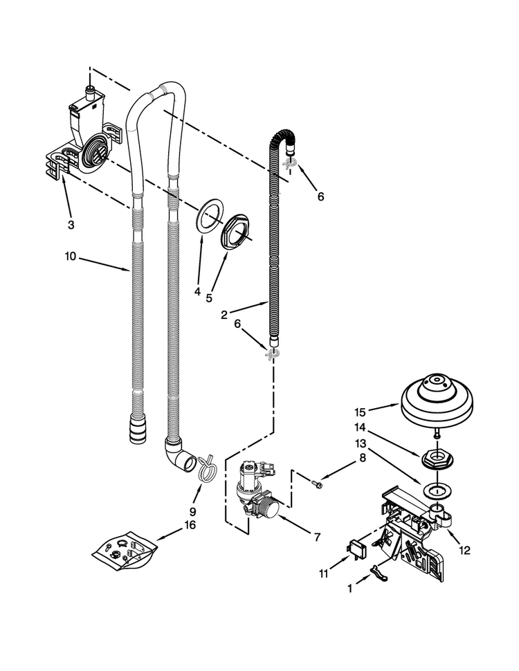 Fill, Drain And Overfill Parts Diagram and Parts List for MDB5969SDH2  Maytag Dishwasher