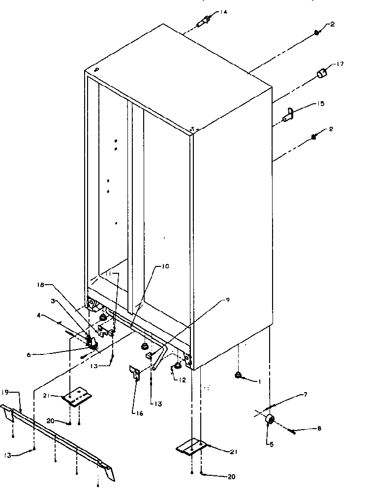 Drain Tube, Rollers And Cabinet Back Diagram and Parts List for SRI20S2E-P1190101WE  Amana Refrigerator