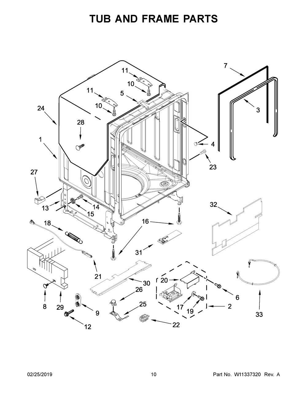 Tub And Frame Parts Diagram and Parts List for JDTSS244GM0  Maytag Dishwasher