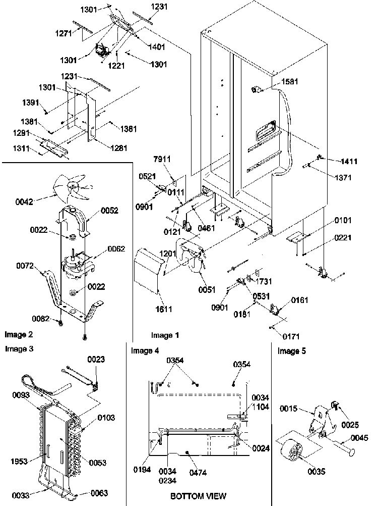 Hinges, Drain, Rollers & Evap Assy. Diagram and Parts List for SBDE21VPSE-P1317202WE  Amana Refrigerator