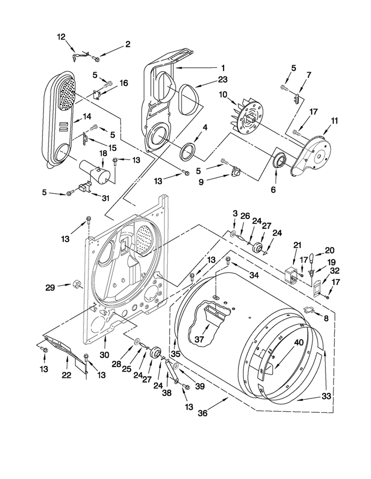 Bulkhead Parts Diagram and Parts List for CGD137SXQ0  Crosley Dryer