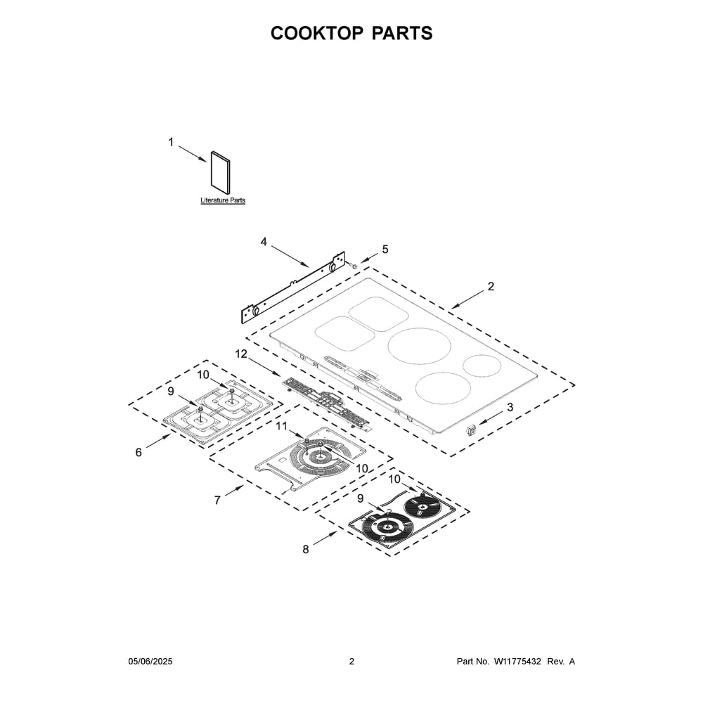 Cooktop Parts Diagram and Parts List for MCIT8036SB00  Maytag Cooktop