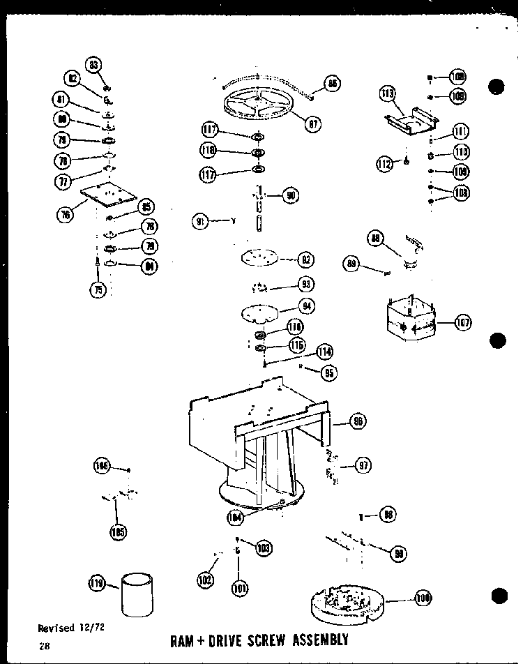 Ram + Drive Screw Assembly Diagram and Parts List for SMC-1-C P18011-3TC Amana Trash Compactor