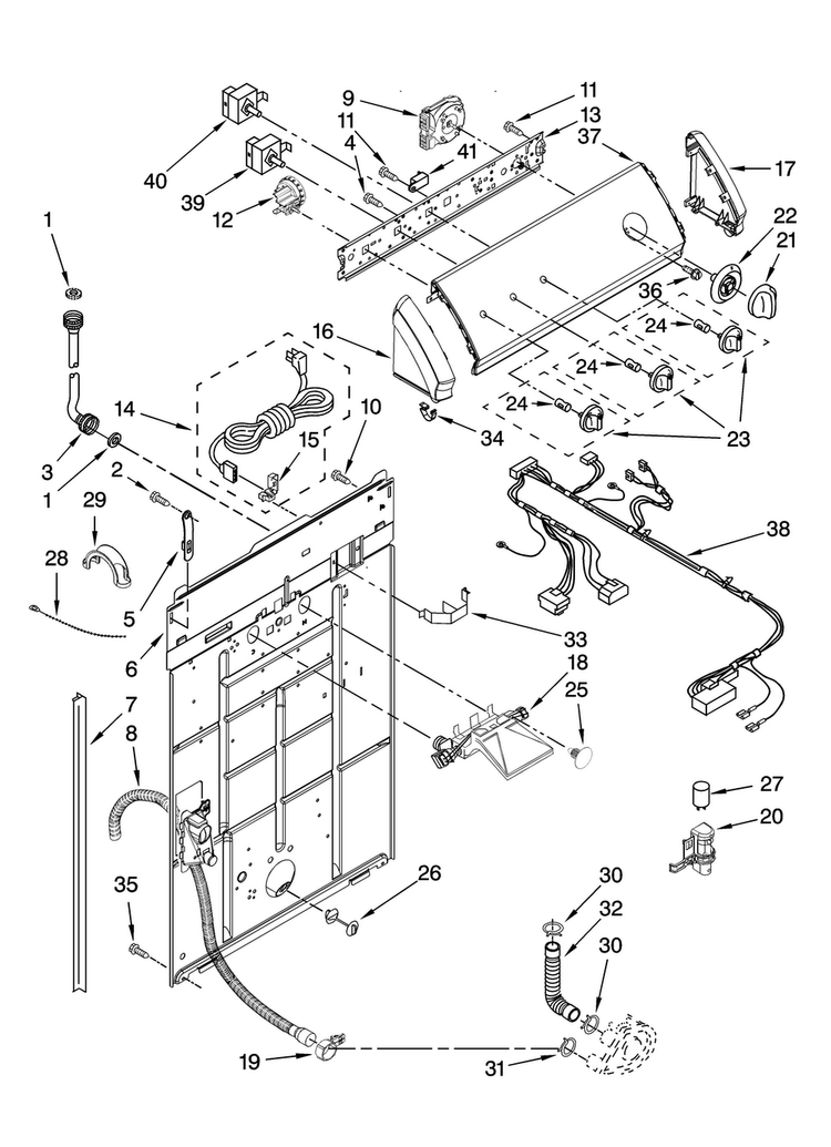 Controls And Rear Panel Parts Diagram and Parts List for 7MMPS0070VM1  Maytag Washer