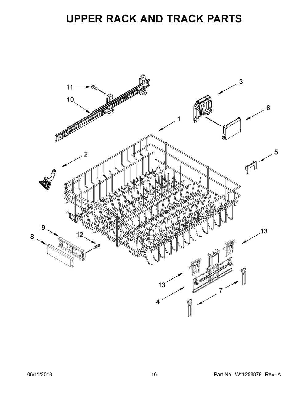 Upper Rack And Track Parts Diagram and Parts List for MDB8989SHB0  Maytag Dishwasher
