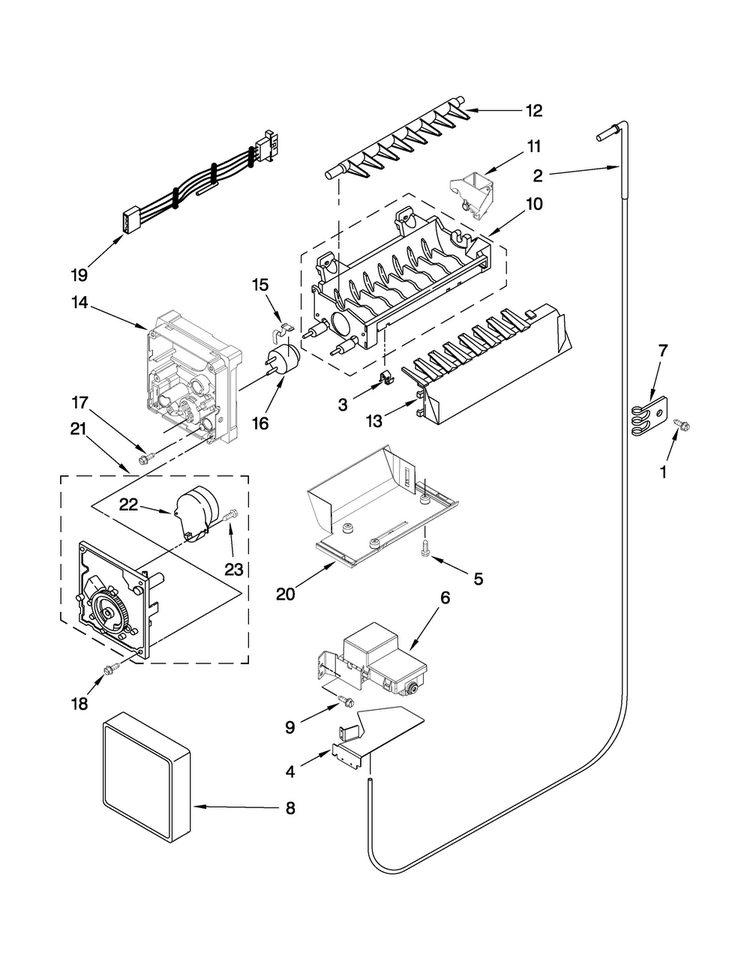 Icemaker Parts Diagram and Parts List for JCD2395WES00  Jenn-Air Refrigerator