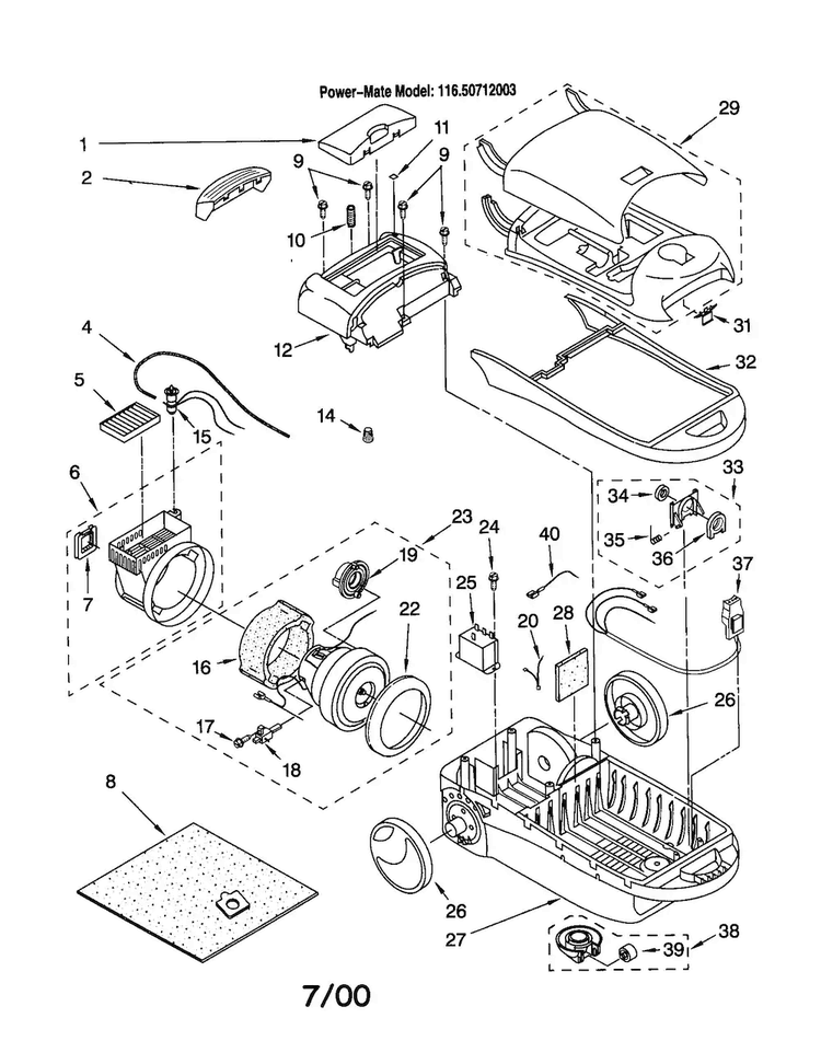 Vacuum Cleaner Diagram and Parts List for 11620712003  Kenmore Canister Vacuum
