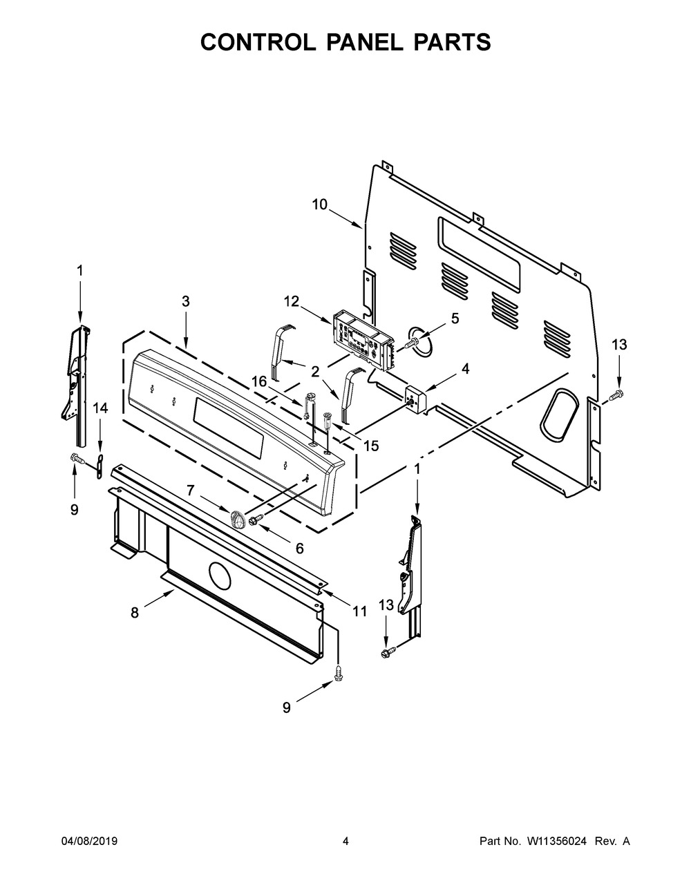 Control Panel Parts Diagram and Parts List for YACR4303MFS3  Maytag Range