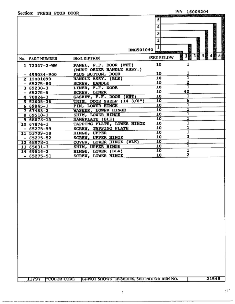 Fresh Food Door Page 2 Diagram and Parts List for 501040  Admiral Refrigerator