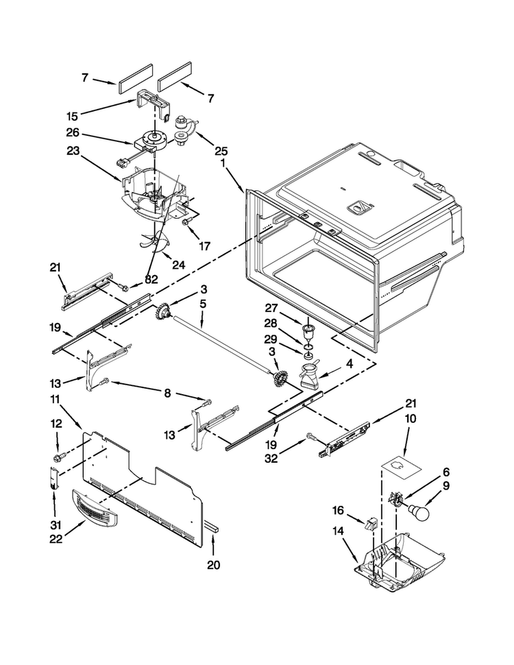 Freezer Liner Parts Diagram and Parts List for JFI2089WES8  Jenn-Air Refrigerator