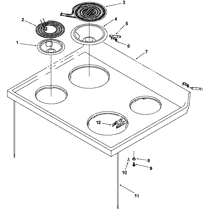 Main Top Diagram and Parts List for ARR6300W P1143421NW Amana Range