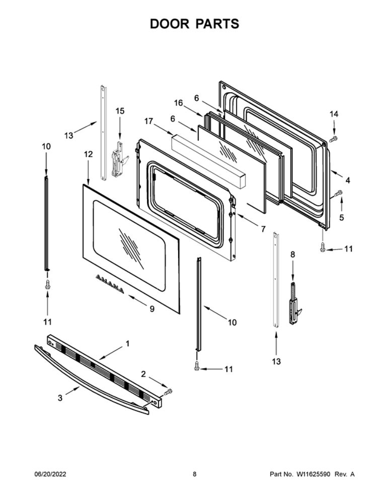 Door Parts Diagram and Parts List for AER6603SMS0  Amana Range