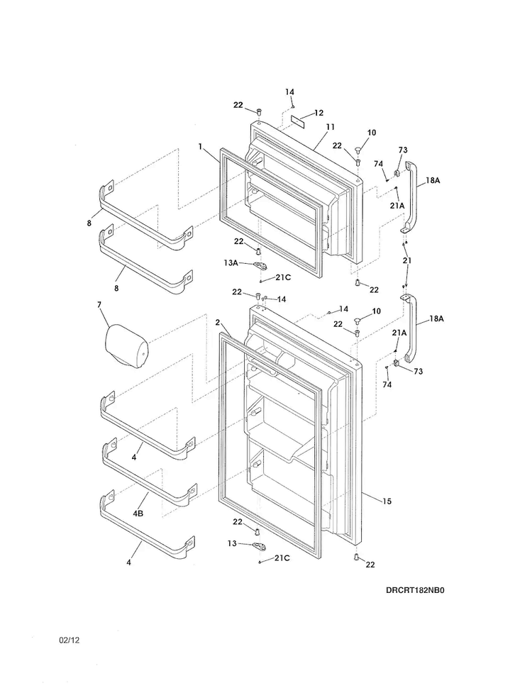 Door Diagram and Parts List for CRT182HNW0  Crosley Refrigerator