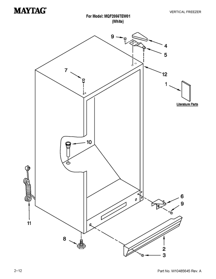 Cabinet Parts Diagram and Parts List for MQF2056TEW01  Maytag Freezer