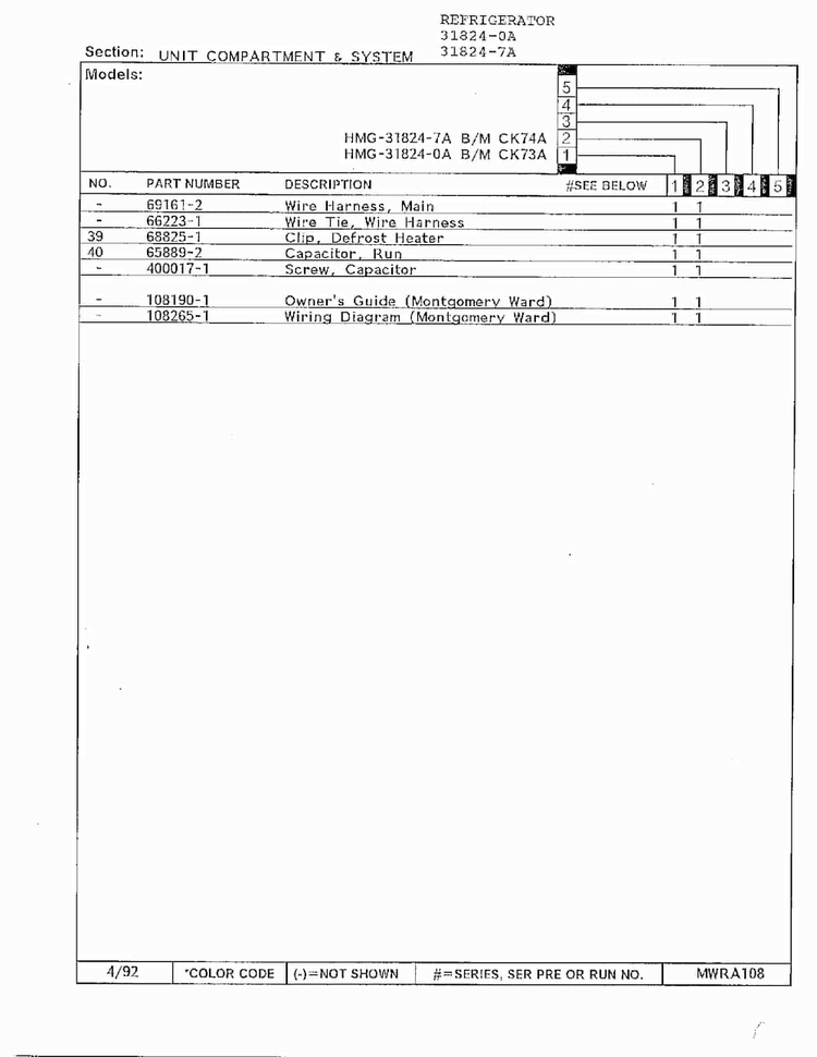 Unit Compartment & System Page 3 Diagram and Parts List for 31824-0A  Admiral Refrigerator