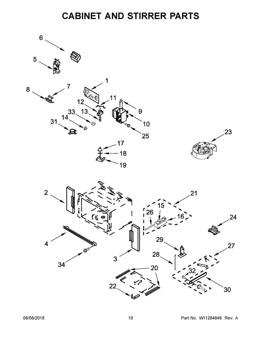 Cabinet And Stirrer Parts Diagram and Parts List for MMW9730FZ03  Maytag Microwave Oven Combo