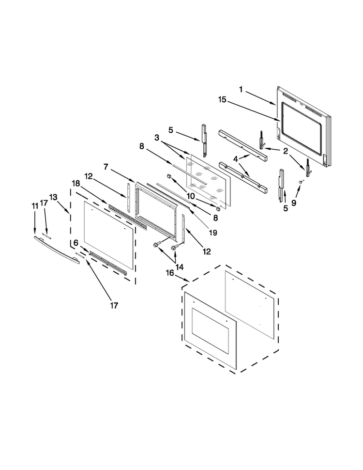 Upper Oven Door Diagram and Parts List for JJW2527WS01  Jenn-Air Wall Oven