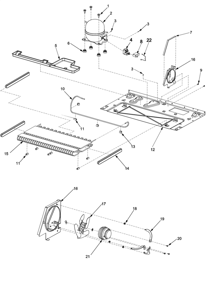 Machine Compartment Diagram and Parts List for XRSS267BB-PXRSS267BB1  Amana Refrigerator