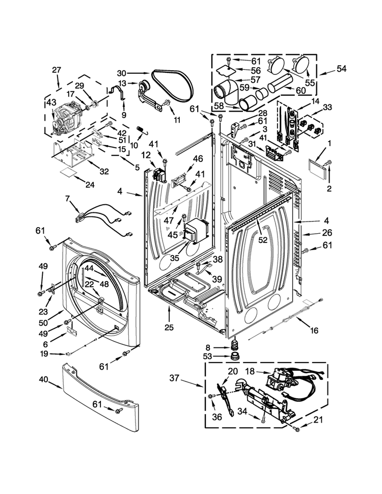 Cabinet Parts Diagram and Parts List for MDG25PNBGW0  Maytag Dryer