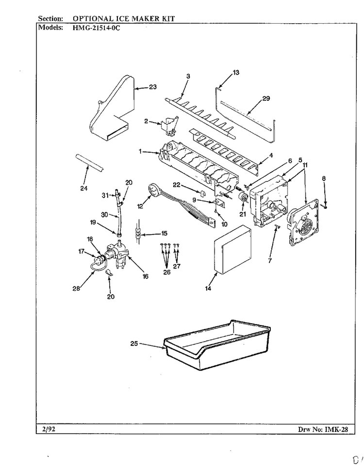 Optional Ice Maker Kit Diagram and Parts List for 21514-0A  Admiral Refrigerator