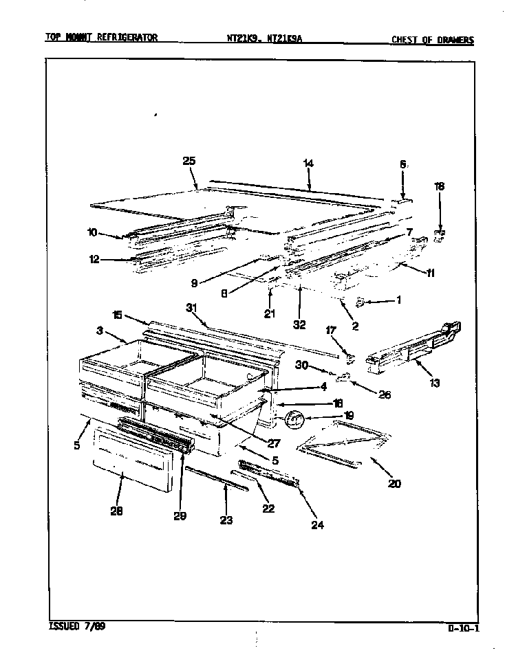 Chest Of Drawers Diagram and Parts List for NT21K9A 9A05C Admiral Refrigerator