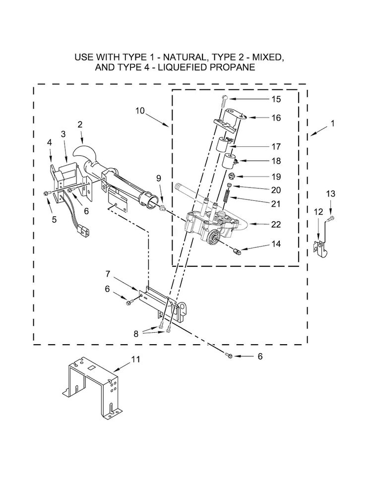 Burner Assembly Diagram and Parts List for MDG28PDCGW0  Maytag Dryer