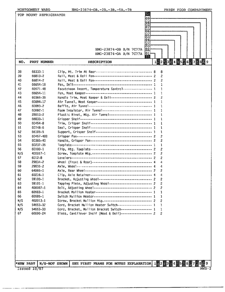 Fresh Food Compartment Page 3 Diagram and Parts List for 23874B  Admiral Refrigerator