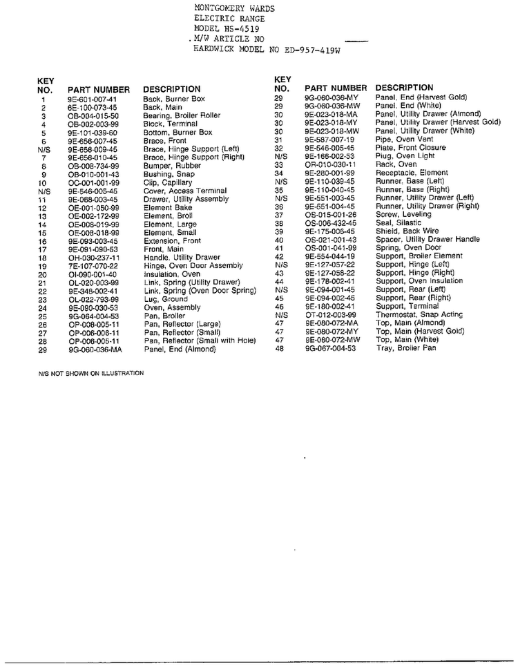 Electric Range Page 3 Diagram and Parts List for 4519  Hardwick Range