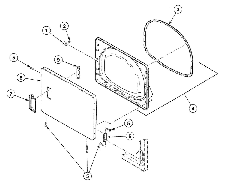 Door Assy Diagram and Parts List for SSG909LF  Speed Queen Dryer
