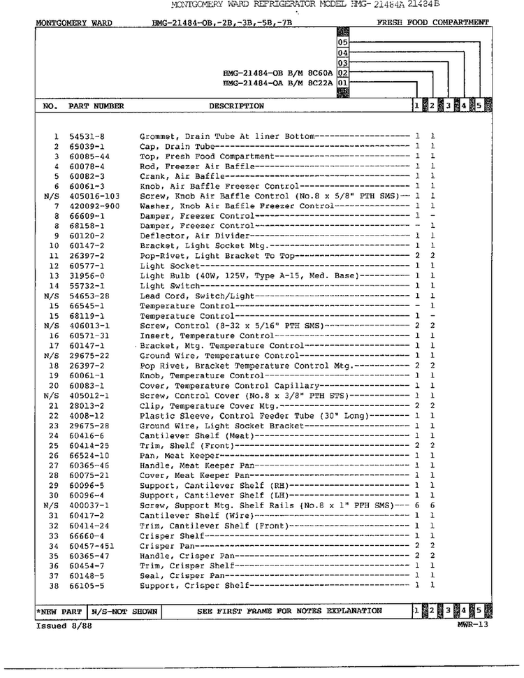 Fresh Food Compartment Page 2 Diagram and Parts List for 21484B  Admiral Refrigerator