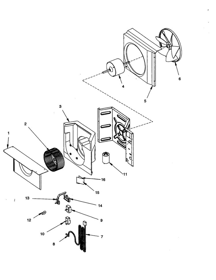 Fan And Control Assembly Diagram and Parts List for RC05080A1X R Amana Air Conditioner