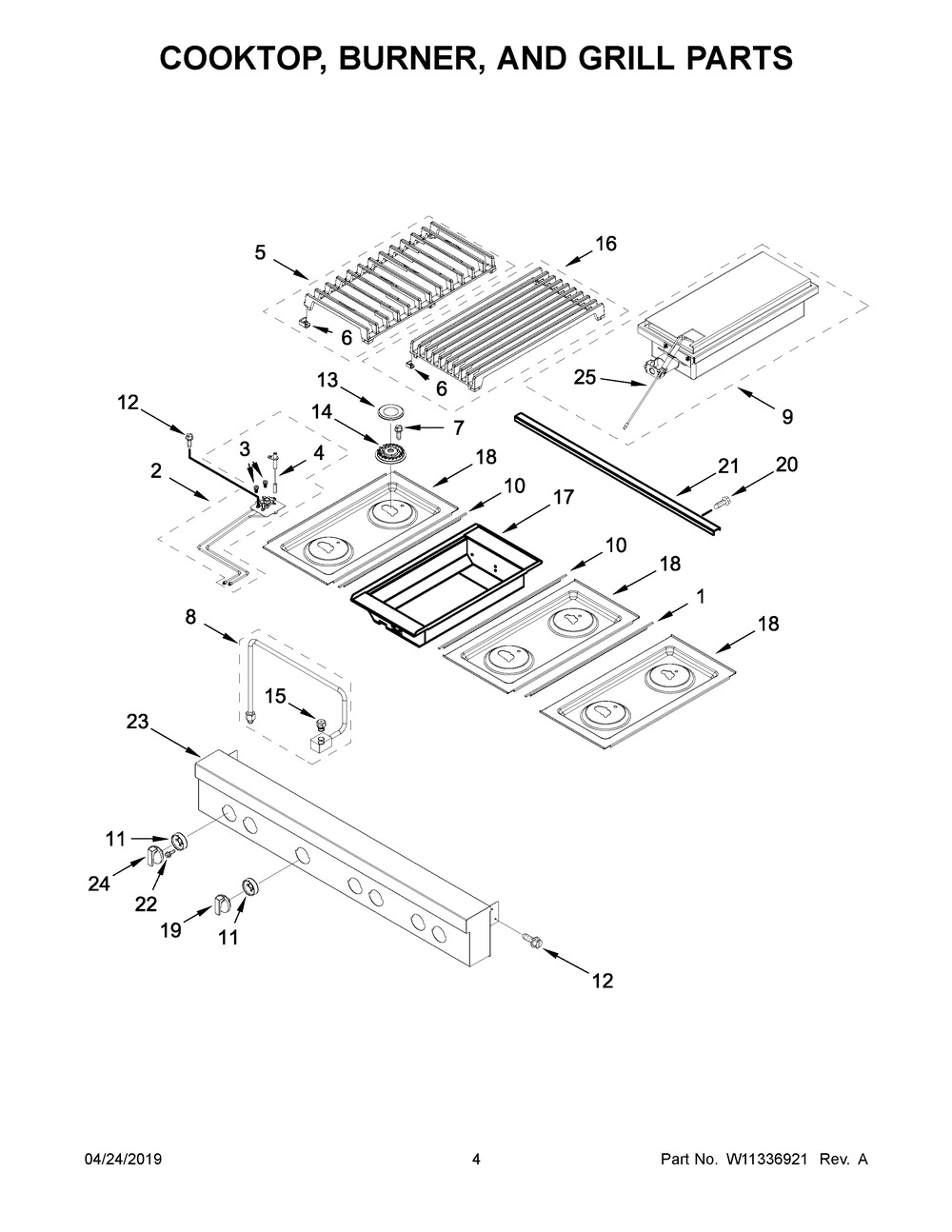 Cooktop, Burner, And Grill Parts Diagram and Parts List for JGCP648HM00  Maytag Cooktop