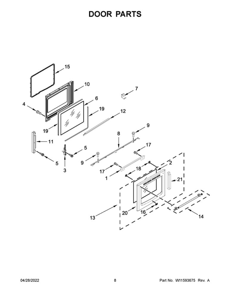 Door Parts Diagram and Parts List for YMER8800FZ6  Maytag Range